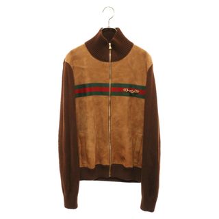 グッチ(Gucci)のGUCCI グッチ スエードレザー切替ジップアップニットブルゾン ジャケット ブラウン 626265 XKBFK(ブルゾン)