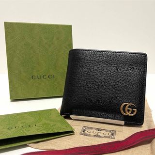 グッチ(Gucci)の780 箱付✨美品✨グッチ 二つ折り財布 GGマーモント ゴールド金具 ブラック(財布)