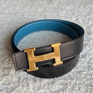 エルメス(Hermes)のエルメス ベルト ストリエ コンスタンス リバーシブル 黒 極美品(ベルト)