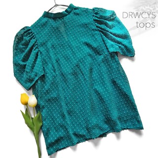DRWCYS - 新品 ドロシーズ ブラウス ジャガード リボン パフスリーブ グリーン 緑 半袖