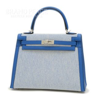 エルメス(Hermes)のエルメス ケリー25 外縫い トワル/スイフト ブルーフランス/エクリュ シルバ(ハンドバッグ)