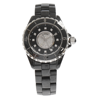 シャネル(CHANEL)のCHANEL シャネル J12 33MM H2122 セラミック センターダイヤ パヴェ 12Pダイヤモンド レディース 腕時計 ブラック クォーツ(腕時計(アナログ))