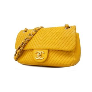 CHANEL - 【4ic3803】シャネル ショルダーバッグ/Vステッチ/Wチェーン/レザー/イエロー/ゴールド金具 【中古】 レディース