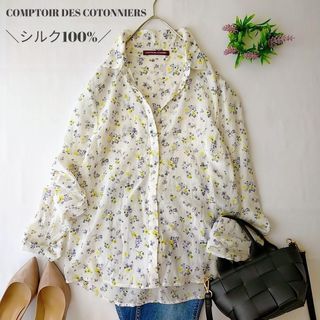 コントワーデコトニエ(Comptoir des cotonniers)のコントワーデコトニエ　花柄長袖ブラウス　シルク100%　シルクシャツ　Ｍ(シャツ/ブラウス(長袖/七分))