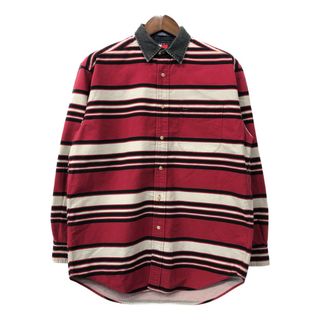 トミーヒルフィガー(TOMMY HILFIGER)の90年代 TOMMY HILFIGER トミーヒルフィガー ボーダー 長袖シャツ レッド (メンズ M) 中古 古着 Q7216(シャツ)