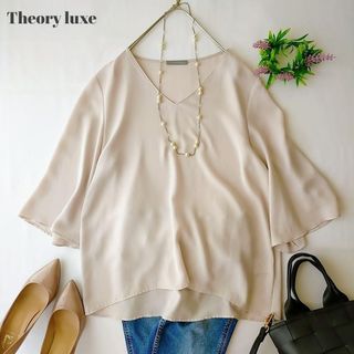 セオリーリュクス(Theory luxe)のセオリーリュクス　ベージュ　七分袖ブラウス　フリルスリーブ　Ｍ　日本製(シャツ/ブラウス(長袖/七分))