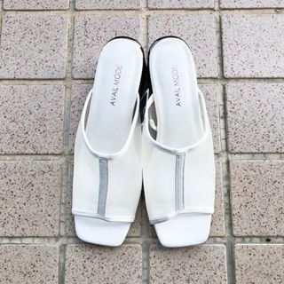 新品♡スクエアトゥヒールサンダル♡シースルーサンダル♡ホワイトM♡ギャル夏コーデ(サンダル)