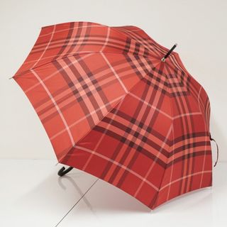 バーバリー(BURBERRY)の傘 BURBERRY バーバリー USED美品 チェック レディース レッド ジャガード ジャンプ 高級 60cm S0751(傘)