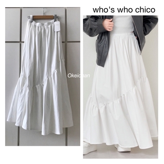 フーズフーチコ(who's who Chico)の2024SS新作☆裾ギャザーフレアスカート オフホワイト(ロングスカート)