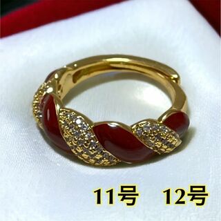 048b6赤×ゴールドリング指輪ヴィンテージアクセサリー　韓国　春　ジュエリー(リング(指輪))
