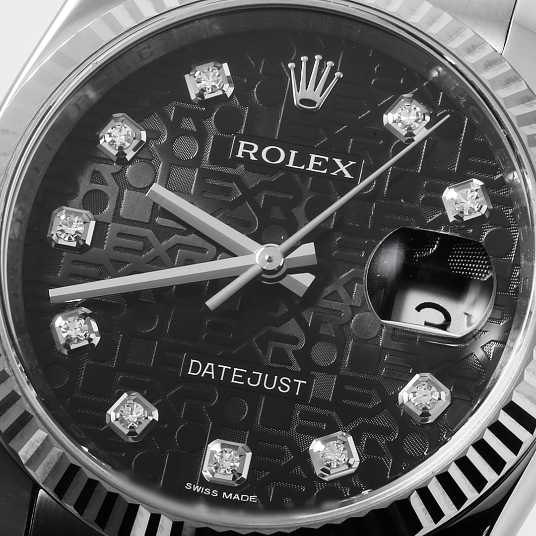 ROLEX(ロレックス)のロレックス デイトジャスト 10Pダイヤ 116234G ブラック 彫りコンピューター 3列 オイスターブレス ランダム番 メンズ 中古 腕時計 メンズの時計(腕時計(アナログ))の商品写真