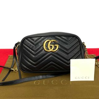 グッチ(Gucci)の極 美品 GUCCI グッチ GGマーモント キルティング GG ロゴ 金具 レザー チェーン ミニ ショルダーバッグ ブラック 28553(ショルダーバッグ)