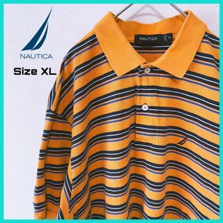 ノーティカ(NAUTICA)のノーティカ ポロシャツ 古着 XL ワンポイントロゴ ボーダー オレンジ/02(ポロシャツ)