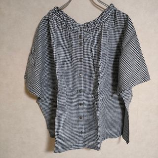 heavenly 新品 ギンガムチェック 半袖 リネン 定価9350円 ブラウス シャツ ブラック ホワイト レディース ヘブンリー【中古】4-0507S△(シャツ/ブラウス(半袖/袖なし))