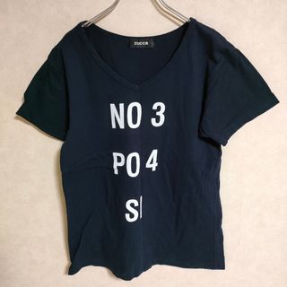 ZUCCa Vネック プリント 製品染め サイズM 半袖Ｔシャツ カットソー ネイビー レディース ズッカ【中古】4-0507S△