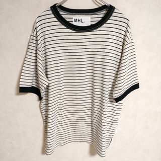 エムエイチエル(MHL.)のMHL. COTTON LINEN STRIPE JERSEY ボーダーTシャツ トリムTシャツ 595-1168501 サイズ2 半袖Ｔシャツ カットソー 2021 キナリ ブラック レディース エムエイチエル【中古】4-0507S△(Tシャツ(半袖/袖なし))