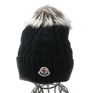 モンクレール(MONCLER)の未使用品★MONCLER モンクレール BERRETTO カシミヤ混 FOXファー使い ロゴワッペン付 ニットキャップ ブラック UNI ブルガリア製 レディース(ニット帽/ビーニー)