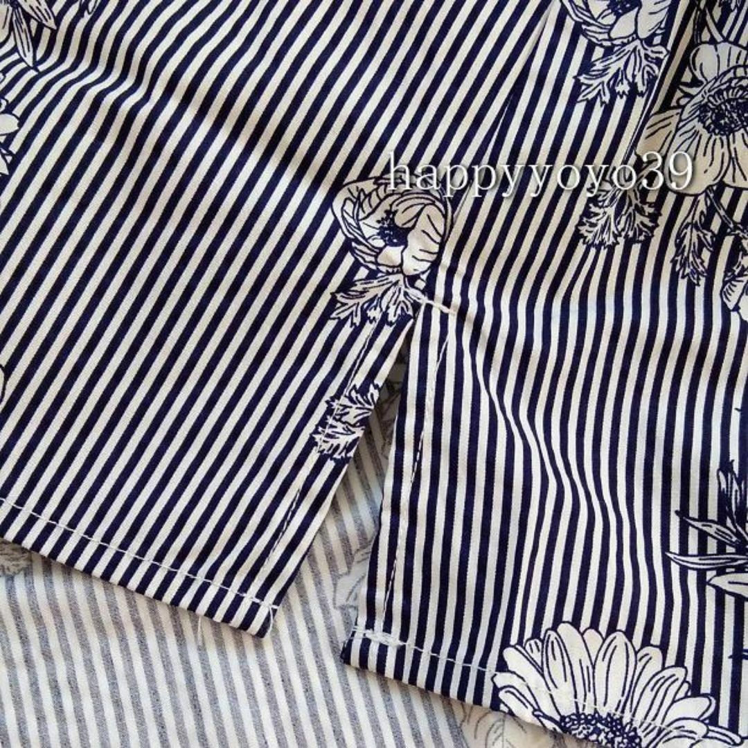 cecile(セシール)の新品激安５L紺 花柄 綿ブロード七分袖スキッパーチュニック 大きいサイズ レディースのトップス(チュニック)の商品写真