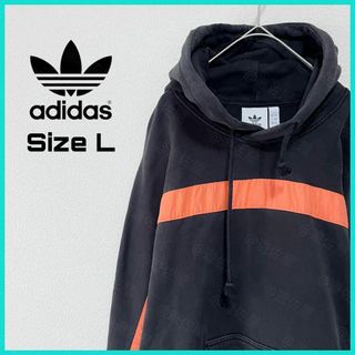 adidas - アディダス パーカー 古着 L プルオーバー ビッグロゴ 背プリント 黒a92