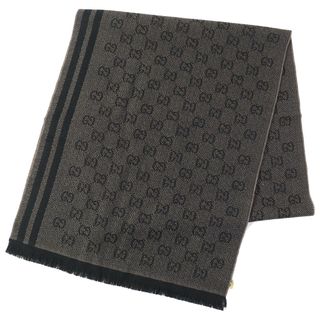 グッチ(Gucci)の未使用品△GUCCI グッチ ウール100％ GG柄 ミニフリンジ付き ストール マフラー ブラウン ブラック イタリア製 レディース 人気 オススメ◎(マフラー/ショール)