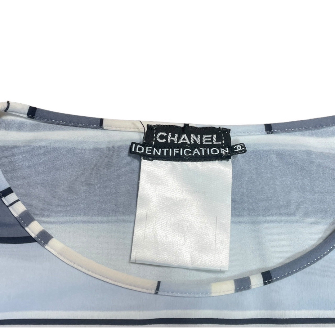 CHANEL ボーダー 長袖カットソー ストレッチ 青 ブルー L相当