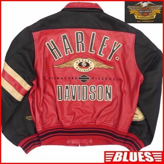 ハーレーダビッドソン(Harley Davidson)のハーレーダビッドソン L ライダースジャケット 赤 メッシュ 刺繍 JJ929(装備/装具)