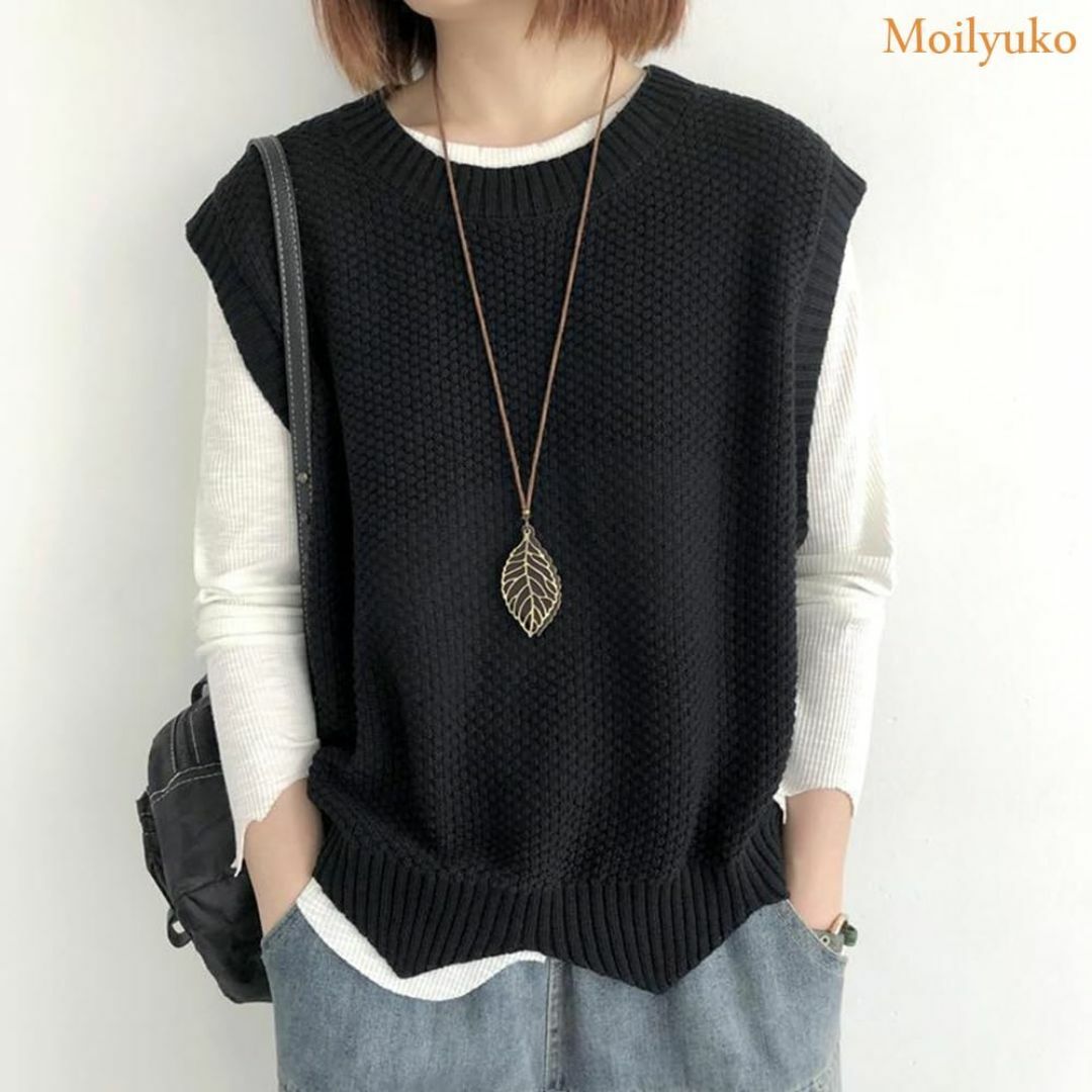 【色: ブラック】Moilyuko ニットベスト レディース ベスト おしゃれ  レディースのファッション小物(その他)の商品写真