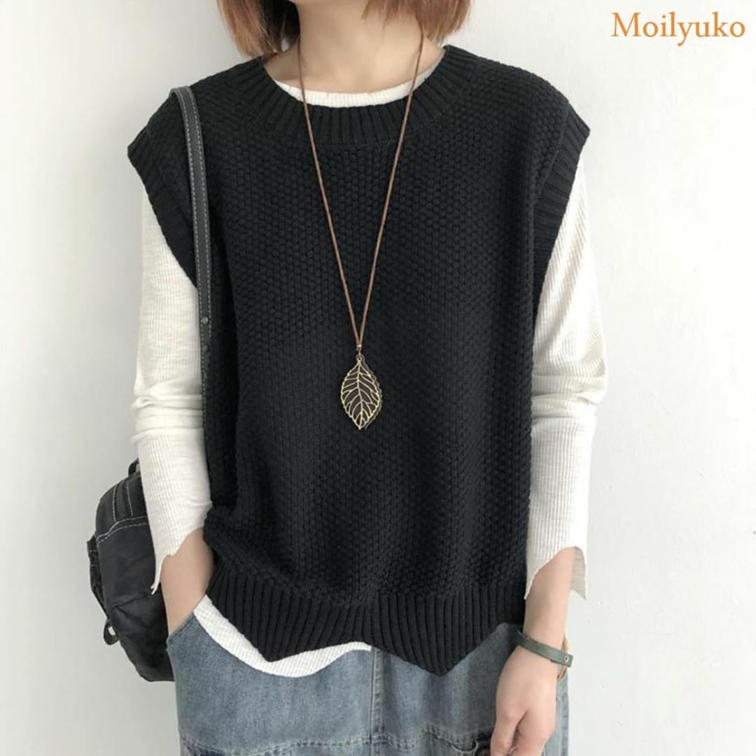【色: ブラック】Moilyuko ニットベスト レディース ベスト おしゃれ  レディースのファッション小物(その他)の商品写真