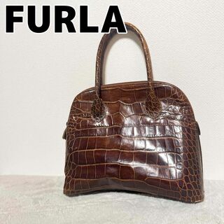 Furla - 美品✨FURLA フルラハンドバッグトートバッグブラウン茶型押しクロコ