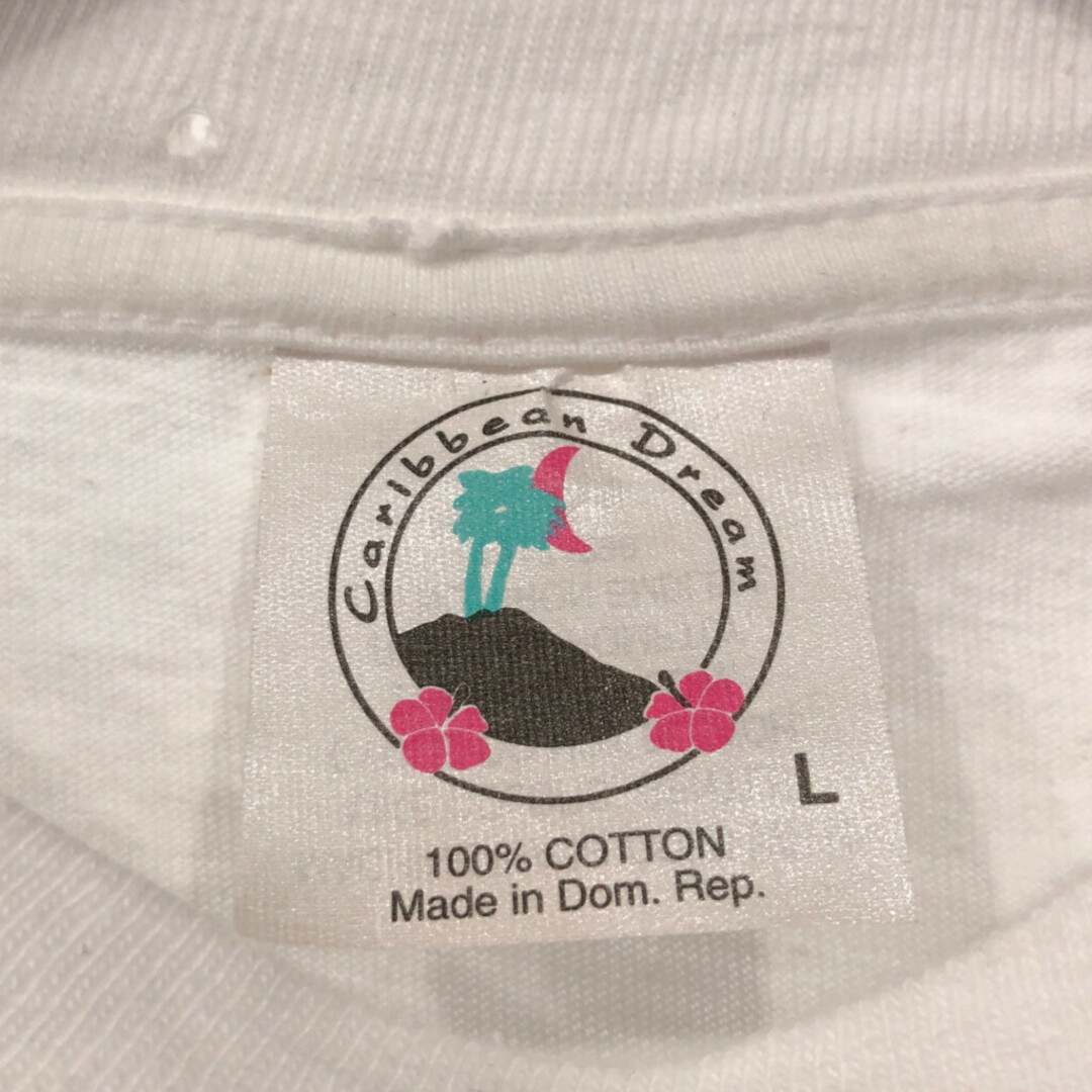 90年代 CARIBBEAN DREAM BUD LIGHT 半袖Ｔシャツ シングルステッチ 企業ロゴ ホワイト (メンズ L) 中古 古着 Q7258 メンズのトップス(Tシャツ/カットソー(半袖/袖なし))の商品写真
