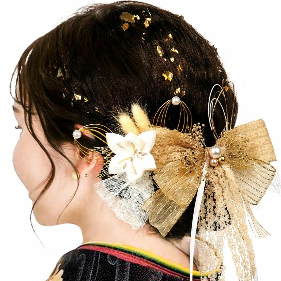 【色:ゴールド】[OTAKUMARKET] 髪飾り 成人式 振袖 リボン 12点 レディースのファッション小物(その他)の商品写真
