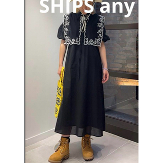 シップス(SHIPS)のSHIPS any トーン カットワーク ワンピース　刺繍　ビックカラー　襟(ロングワンピース/マキシワンピース)