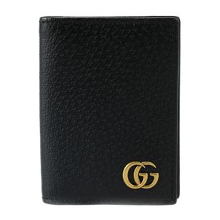 グッチ(Gucci)のGUCCI グッチ ＧＧマーモント  カードケース 428737 レザー   ブラック ゴールド金具  名刺入れ 二つ折り 【本物保証】(名刺入れ/定期入れ)