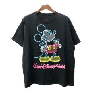 ディズニー(Disney)のDisney ディズニー ミッキーマウス ネオン 半袖Ｔシャツ アニメT キャラクター ブラック (メンズ XL) 中古 古着 Q7270(Tシャツ/カットソー(半袖/袖なし))