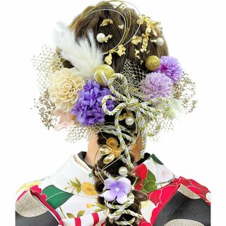【色:パープル】[JZOON] 髪飾り 10色 ドライフラワー 造花飾り 水引 