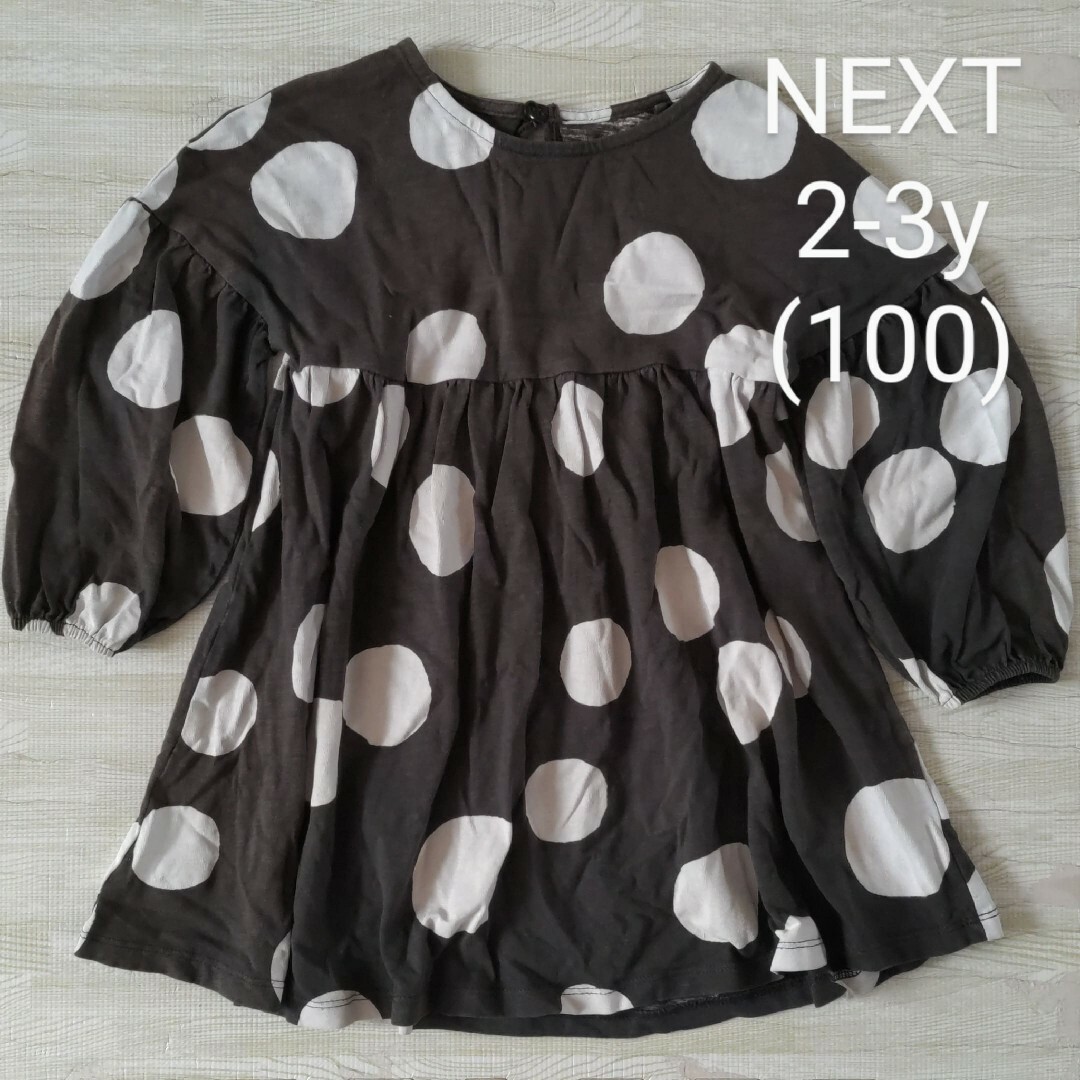 NEXT(ネクスト)のnext 100 長袖 ワンピース ドット柄 パフスリーブ ネクスト キッズ/ベビー/マタニティのキッズ服女の子用(90cm~)(ワンピース)の商品写真