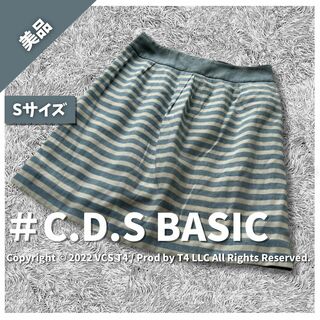 C.D.S BASIC - 【美品】シーディーエスベーシック ひざ丈スカート S リボン 水色  ✓3026