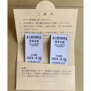 東武鉄道株主優待乗車証２枚 乗車券 有効期限2024/6/30(鉄道乗車券)