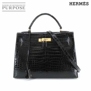 エルメス(Hermes)のエルメス HERMES クロコダイル ケリー 32 2way ハンド ショルダー バッグ ポロサス ブラック 外縫い 〇W刻印 ゴールド 金具 VLP 90187408(ハンドバッグ)