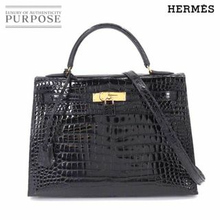 エルメス(Hermes)の未使用 展示品 エルメス HERMES クロコダイル ケリー 32 2way ハンド ショルダー バッグ ポロサス ブラック 外縫い □C刻印 VLP 90201406(ハンドバッグ)