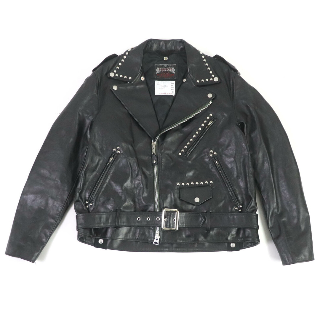 sacai - 極美品□Sacai サカイ Schott 2022年製 22-02876M レザー スタッズ ベルト付き WZIP ダブル ライダースジャケット ブラック 3 正規品 メンズ