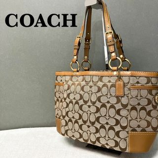 コーチ(COACH)の美品✨COACHコーチセミショルダーバッグトートバッグブラウン茶シグネチャー総柄(ショルダーバッグ)