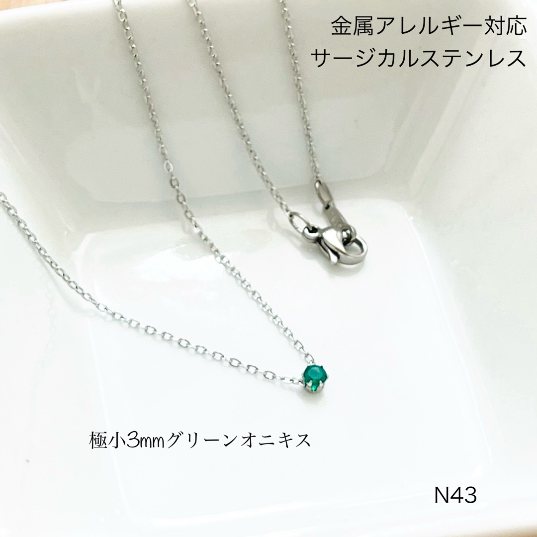 天然石グリーンオニキス　ネックレス　サージカルステンレス　［固定型］ レディースのアクセサリー(ネックレス)の商品写真