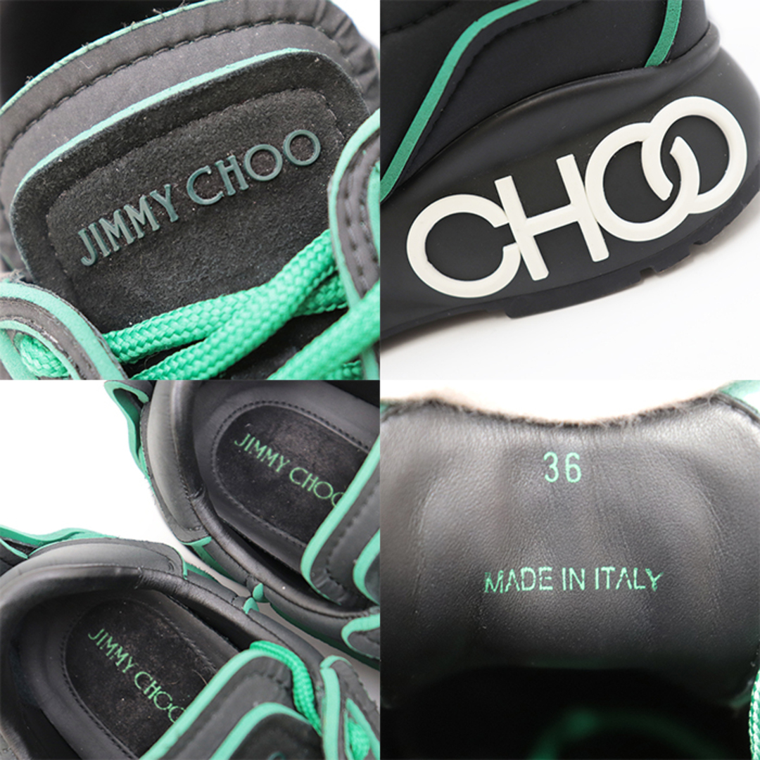 JIMMY CHOO(ジミーチュウ)の【新品同様】ジミーチュウ Raine ロゴ ローカット ダッドスニーカー レディース サイズ 36 黒 緑 ブラック グリーン イタリア製 JIMMY CHOO レディースの靴/シューズ(スニーカー)の商品写真