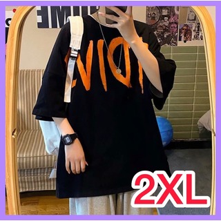 ブラック　2XL　オーバーサイズ　ビッグシルエット　メンズ　Tシャツ　半袖(Tシャツ/カットソー(半袖/袖なし))
