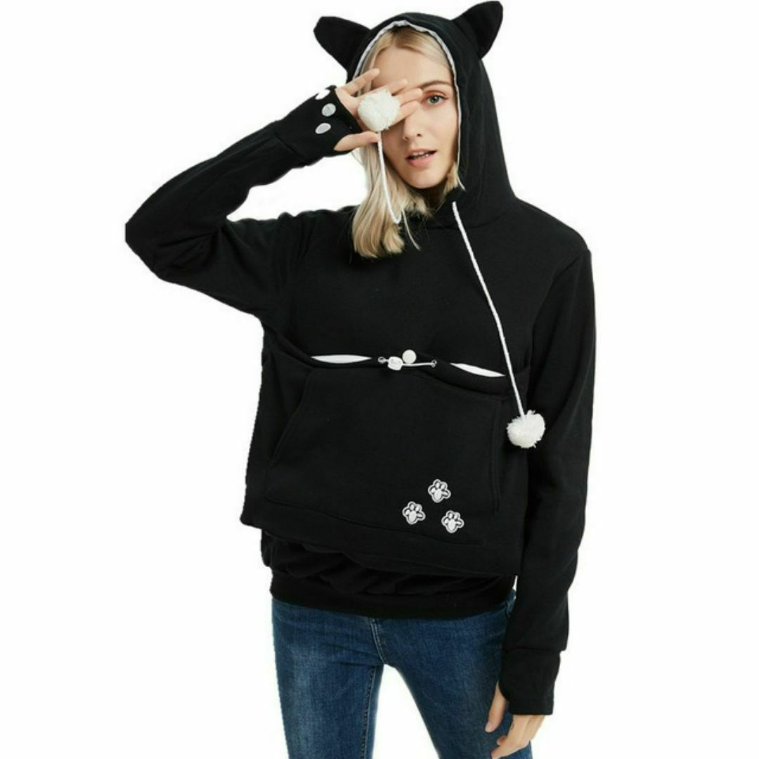 【残り１点】ペットパーカー ブラック ポケット ペット 服 猫 犬 レディースのトップス(パーカー)の商品写真