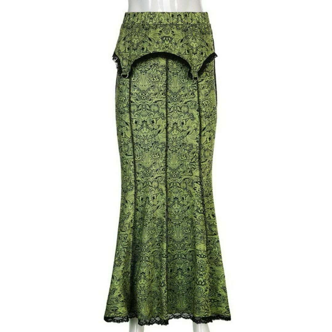 【SALE】マーメイドスカート グリーン レディース 総柄 春服 レディースのスカート(ロングスカート)の商品写真