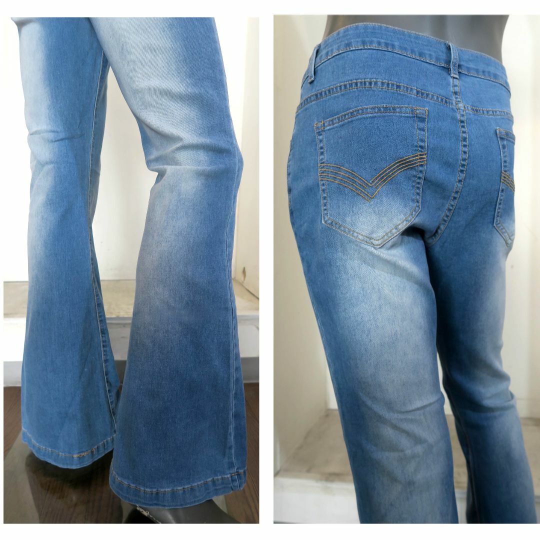 パンタロン ウエスト91cm ベルボトム ラッパズボン ブーツカット サックス メンズのパンツ(デニム/ジーンズ)の商品写真