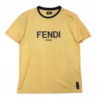 【美品】 フェンディ 2020年製 ブランド ロゴ プリント トリム リンガー Tシャツ 半袖 カットソー メンズ サイズ L イエロー ブラック 黄色 黒 イタリア製 FENDI