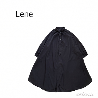 レネ(Lene)のLene non finito  コットン フレア シャツ ワンピース ブラック(ひざ丈ワンピース)